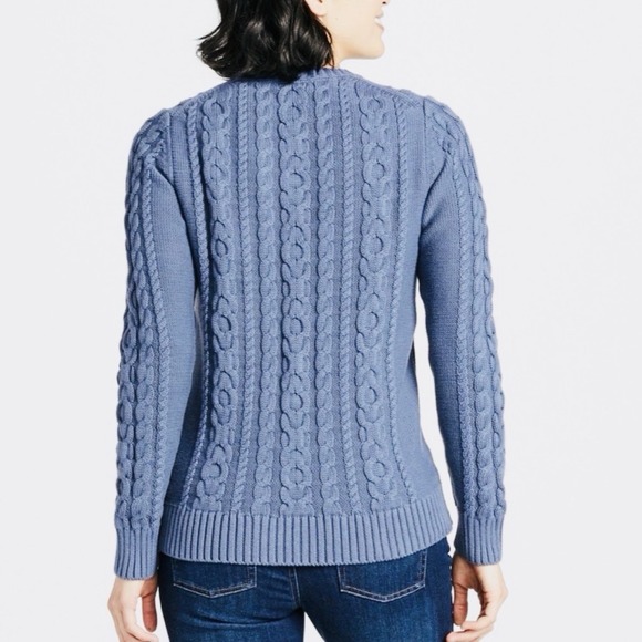 LL Bean Blue Double L Mixed Cable Crew Neck Pullover Sweater Size MEDIUM - Picture 2 of 11